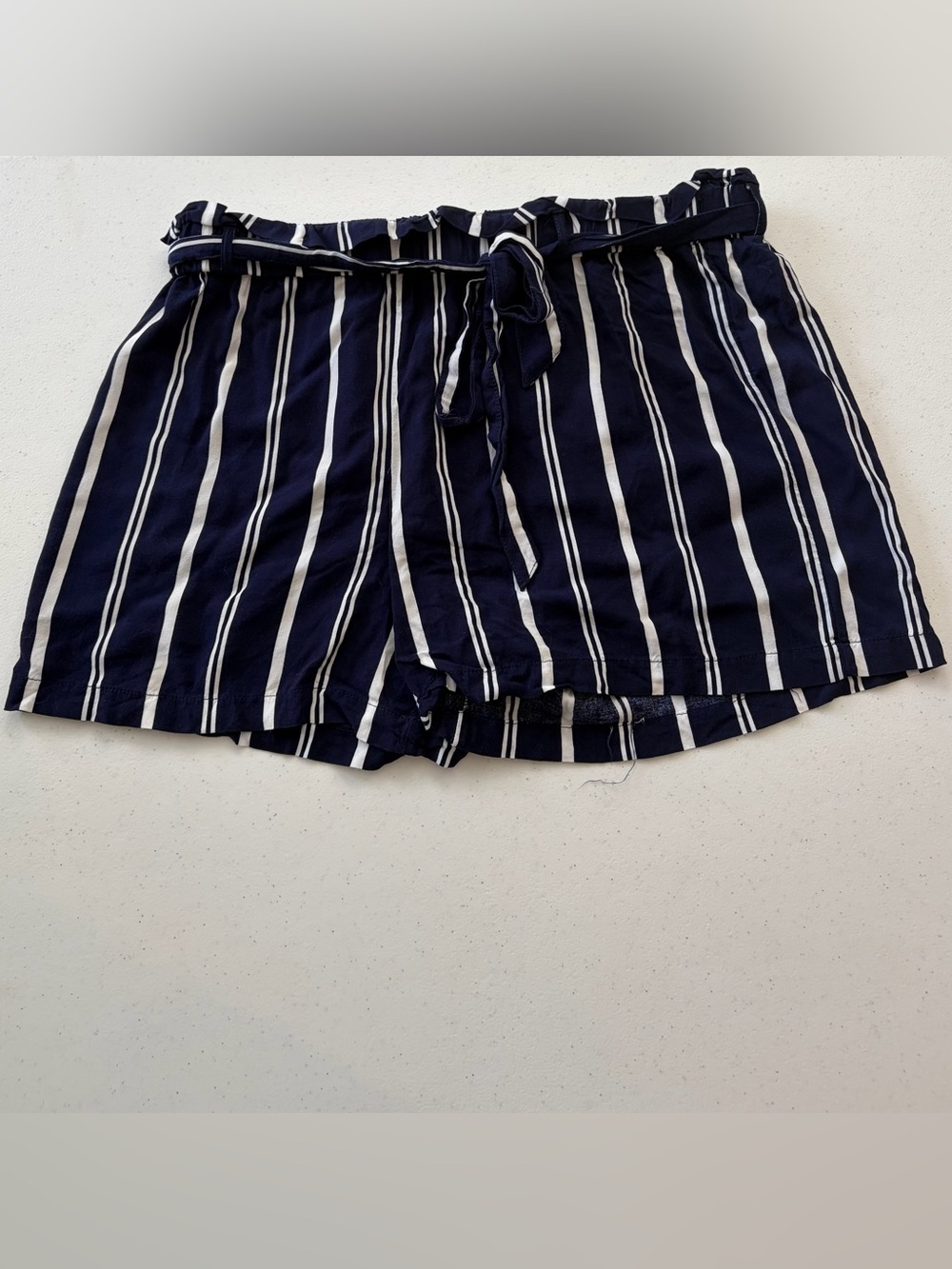 Striped Tie-Waist Bermuda Shorts — Navy/White
